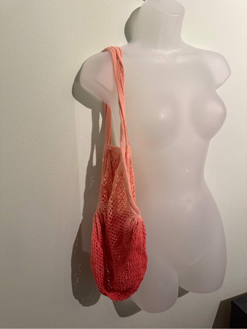 Light Coral Ombre Mesh crochet tote beach Shoulder Bag